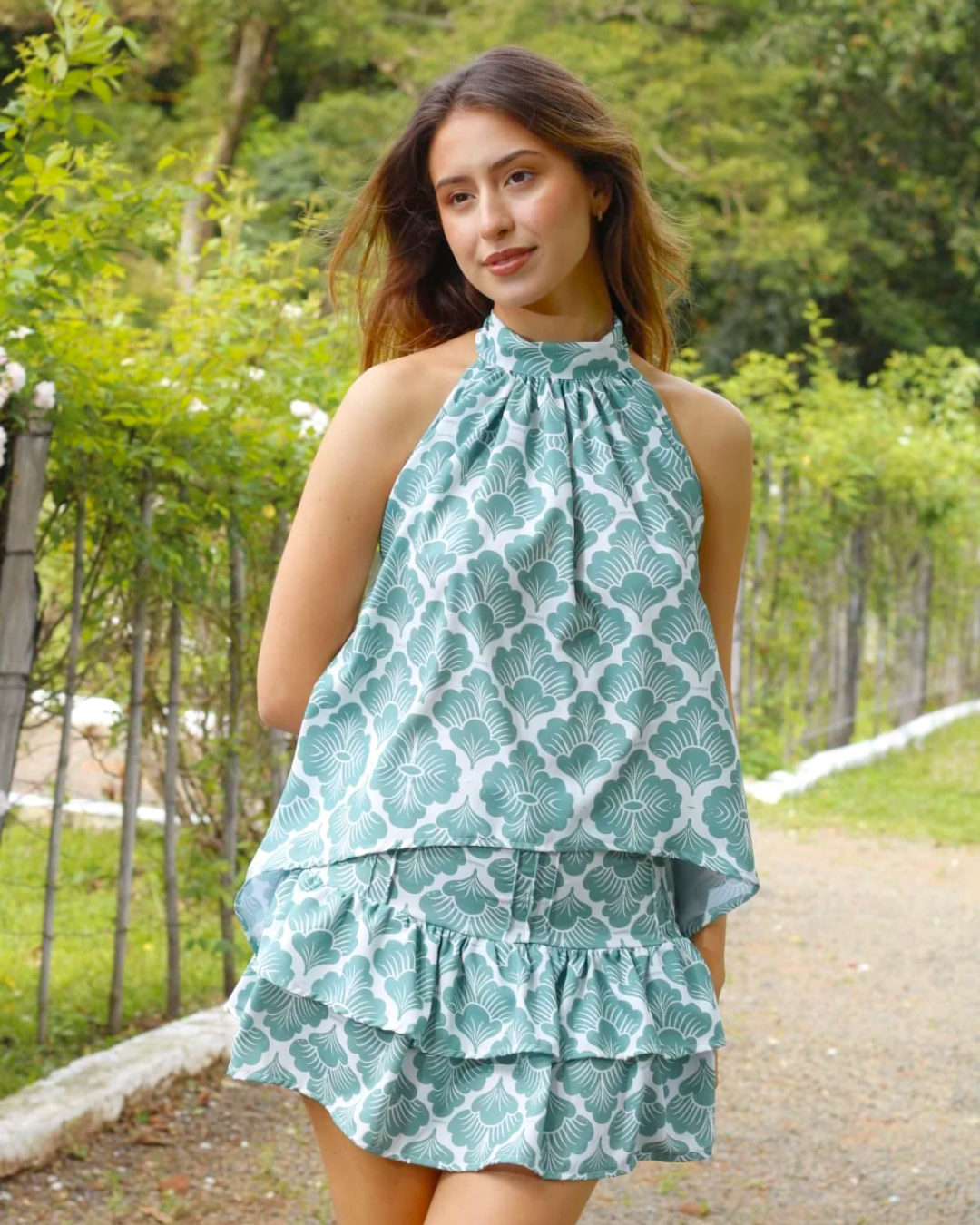CONJUNTO BLUSA Y POLLERA ISABELLA VERDE SALVIA