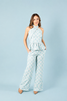 Cargar imagen en el visor de la galería, CONJUNTO BLUSA Y PANTALON MARSELLA MINT BLOOM
