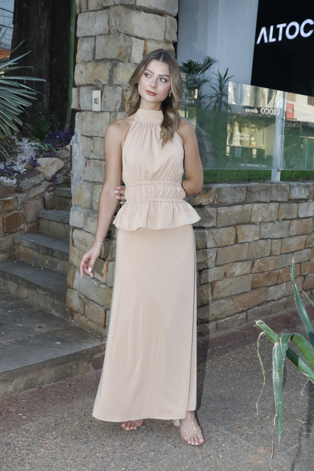 CONJUNTO BLUSA Y POLLERA MAXI MADISON BEIGE
