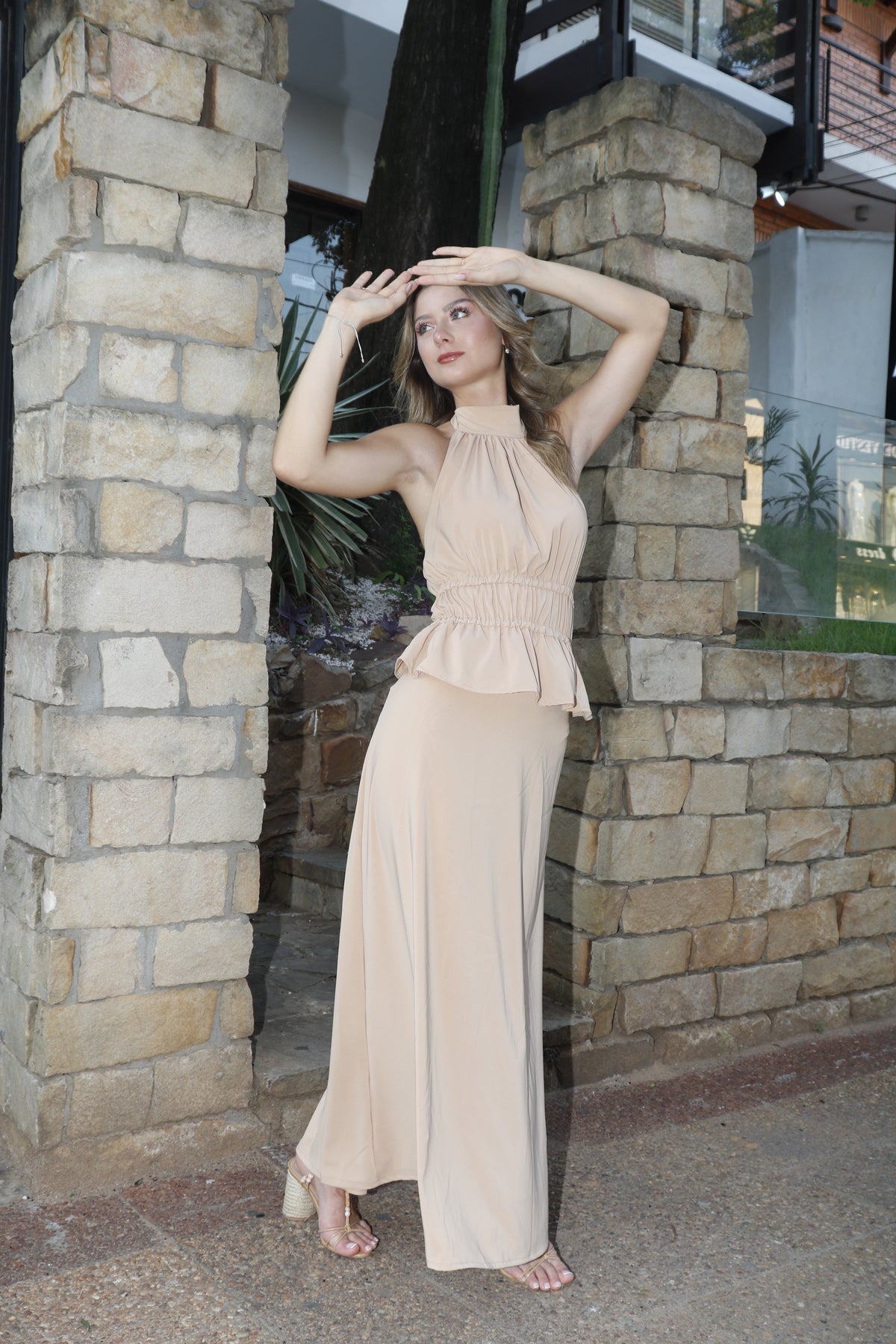 CONJUNTO BLUSA Y POLLERA MAXI MADISON BEIGE
