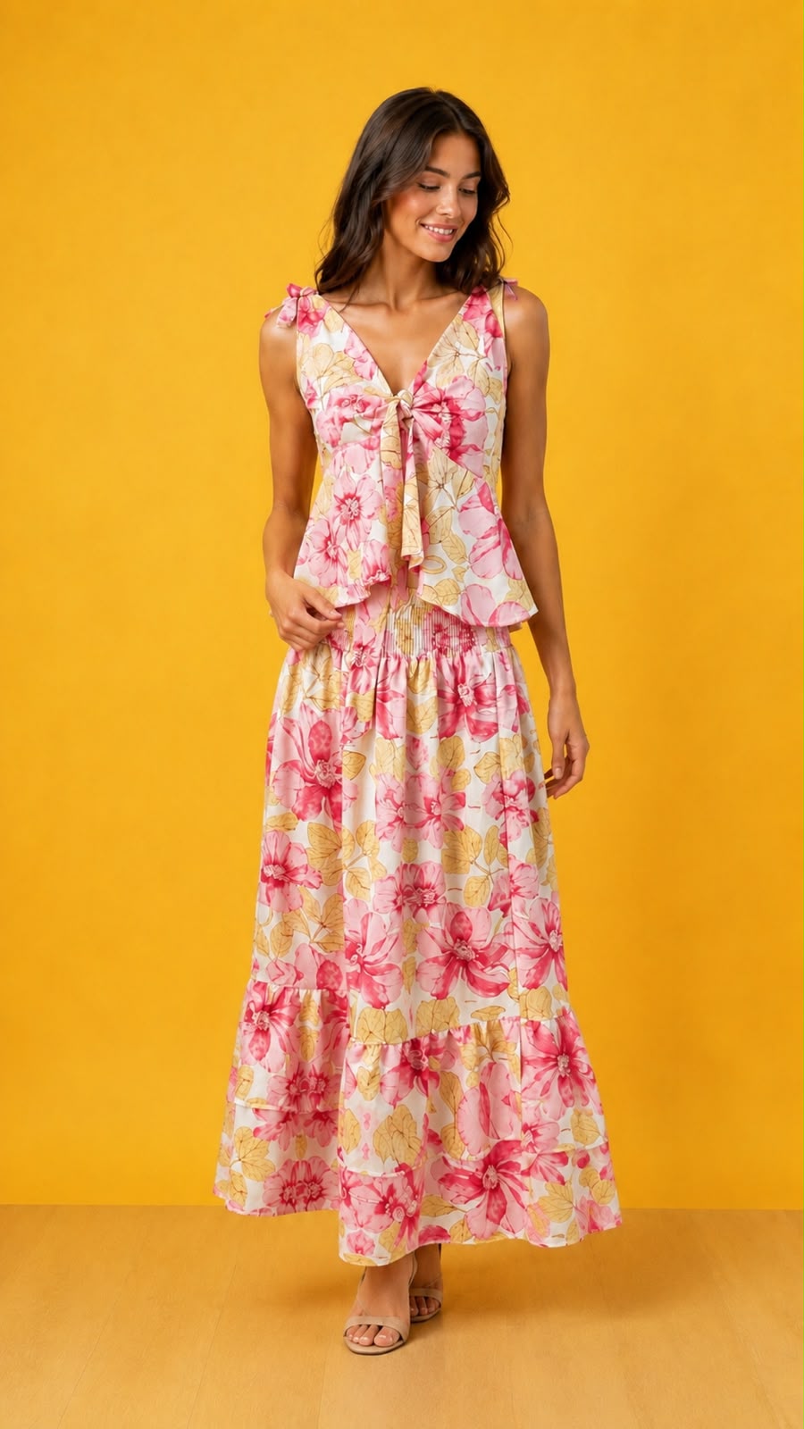CONJUNTO BLUSA POLLERA GRETTA FLEUR MAXI