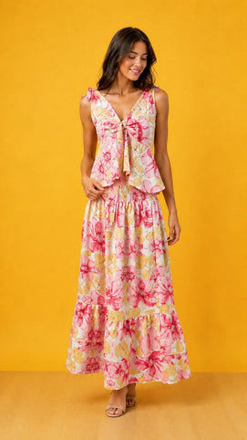 CONJUNTO BLUSA POLLERA GRETTA FLEUR MAXI